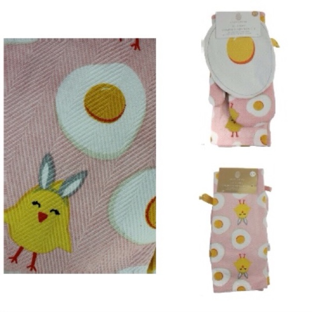 NWT Fried Egg Towel Mitt & Pot Holder Set